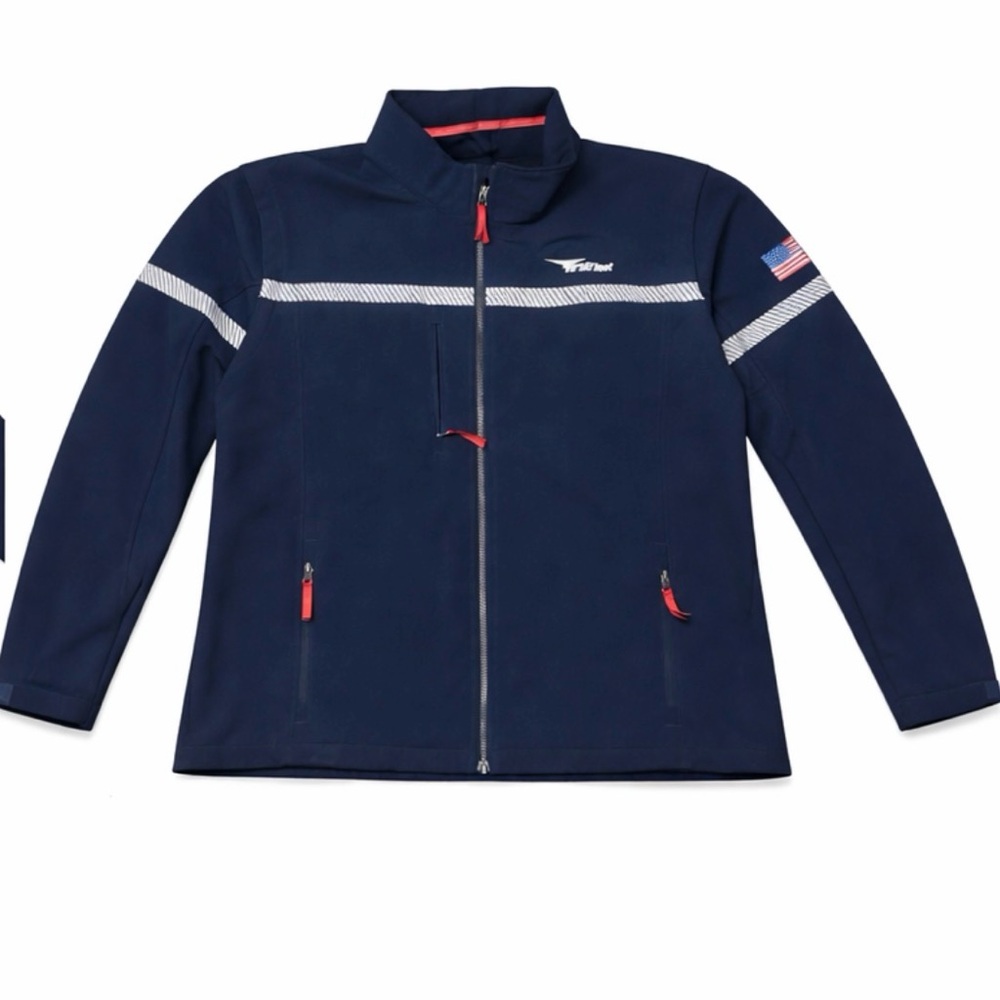 Design Collective Navy Softshell Jacket 2XL Reflective Stripe USA Flag Zip Coat